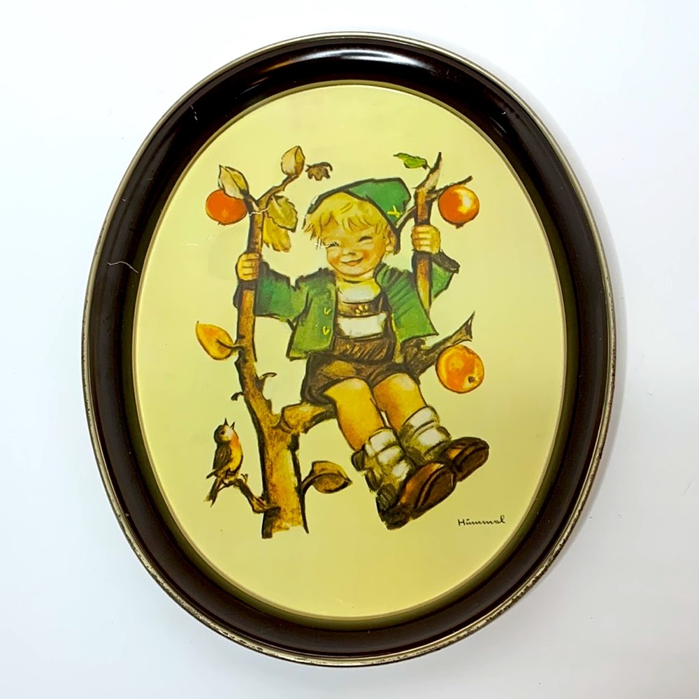 Vintage Hummel Tray | Happy Boy in An Apple Tree | Tin Oval Tray | Collectors